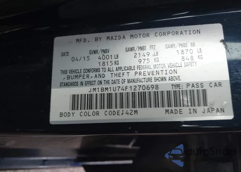 2015 Mazda Mazda3 I Sport z USA, uszkodzony, nr VIN JM1BM1U74F1270698